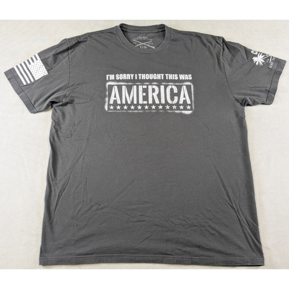 Grunt Style Shirt Mens 2XL XXL Gray Military Patriotic USA America Flag Army